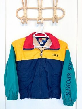 Vintage TKS Colorblock Windbreaker Jacket in Navy, Yellow, Green & Red